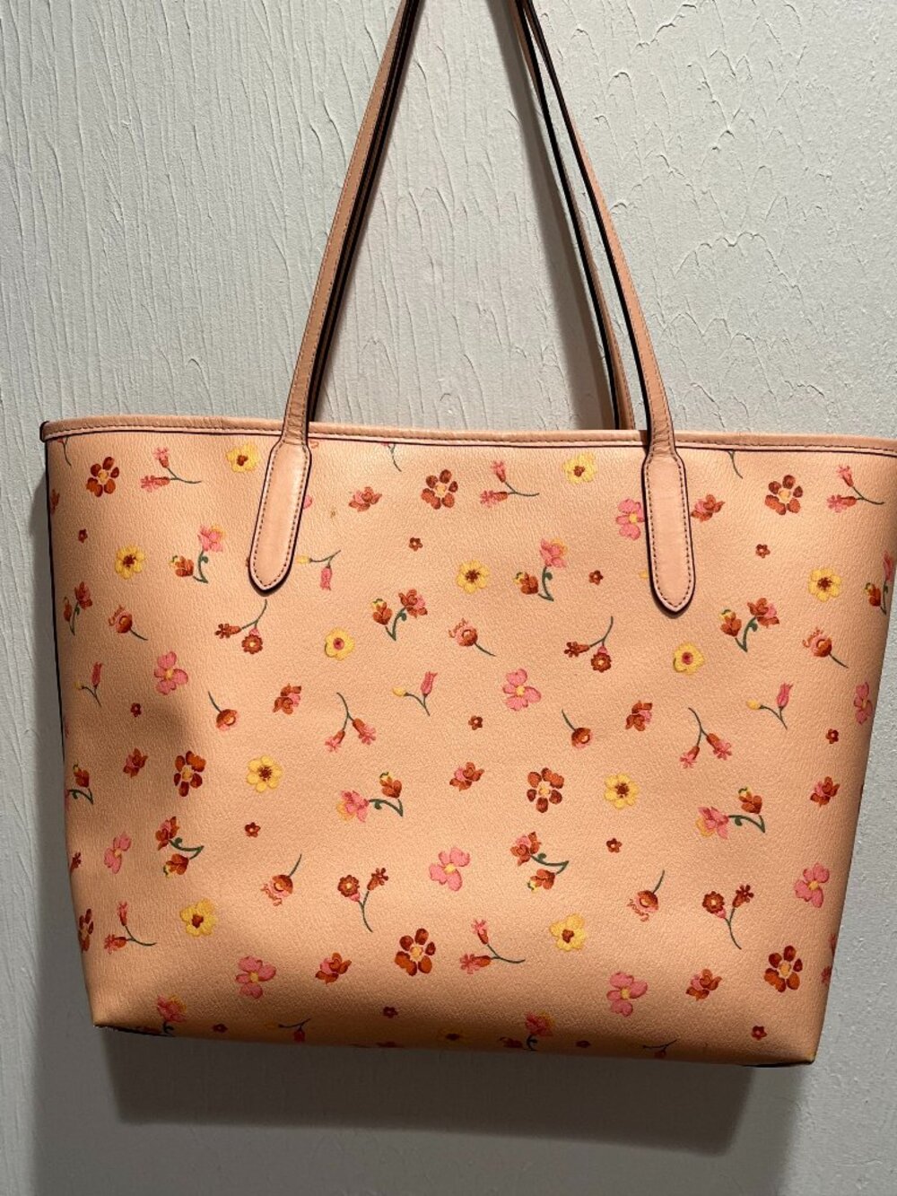 COACH Peach Floral Tote with Pink and Yellow Blooms - Picture 2 of 5
